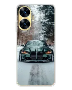 Чехол для Realme C56 с картинкой «BMW в зимнем лесу»