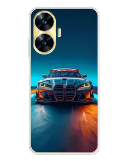 Чехол для Realme C56 с картинкой «BMW — огни неона»