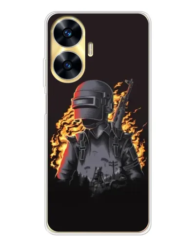 Чехол для Realme C56 с картинкой «PUBG — огненный силуэт»