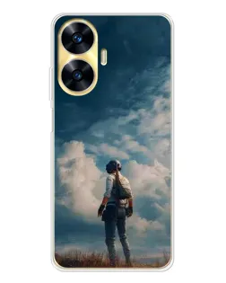 Чехол для Realme C56 с картинкой «Герой PUBG на скале»