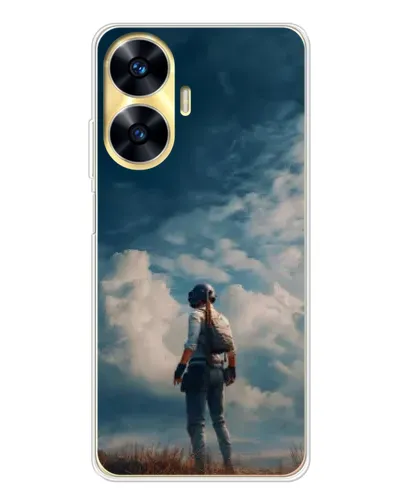 Чехол для Realme C56 с картинкой «Герой PUBG на скале»