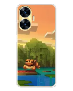 Чехол для Realme C56 с картинкой «Майнкрафт закат солнца»