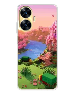 Чехол для Realme C56 с картинкой «Розовое дерево Minecraft»