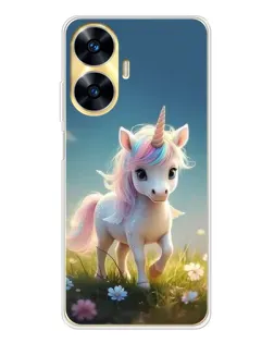 Чехол для Realme C56 с картинкой «Единорог на поляне»