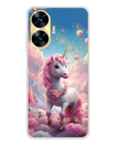 Чехол для Realme C56 с картинкой «Единорог среди облаков»