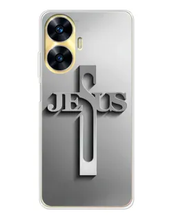 Чехол для Realme C56 с картинкой «Металлический крест Jesus»
