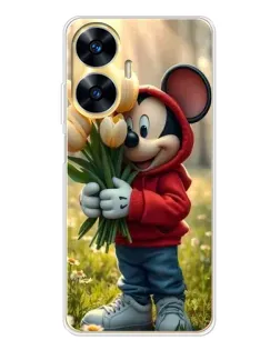 Чехол для Realme C56 с картинкой «Микки с тюльпанами»
