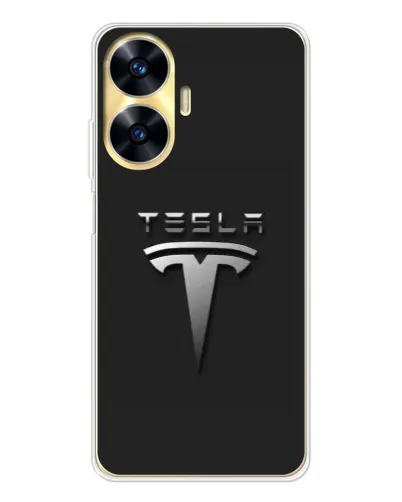 Чехол для Realme C56 с картинкой «Стальной логотип Tesla»