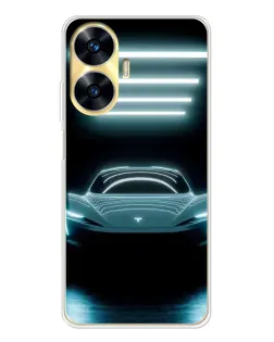 Чехол для Realme C56 с картинкой «Tesla в неоне»