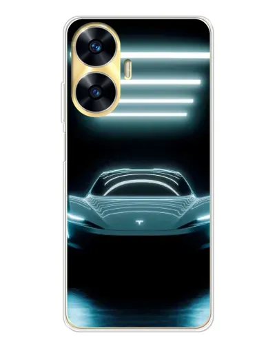 Чехол для Realme C56 с картинкой «Tesla в неоне»