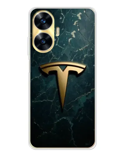 Чехол для Realme C56 с картинкой «Мраморная Tesla Gold»