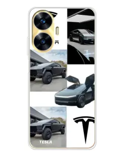 Чехол для Realme C56 с картинкой «Коллаж Cybertruck Tesla»