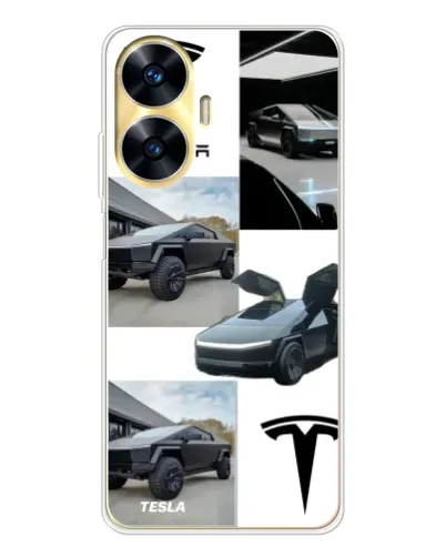 Чехол для Realme C56 с картинкой «Коллаж Cybertruck Tesla»
