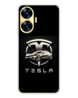 Чехол для Realme C56 с картинкой «Tesla — серебристое авто»