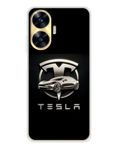 Чехол для Realme C56 с картинкой «Tesla — серебристое авто»