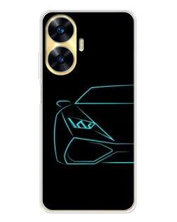 Чехол для Realme C56 с картинкой «Голубой силуэт Lamborghini»