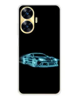 Чехол для Realme C56 с картинкой «Неоновый контур Lamborghini»