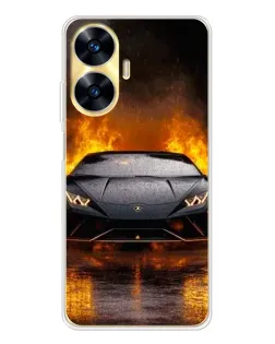 Чехол для Realme C56 с картинкой «Lamborghini в огне»