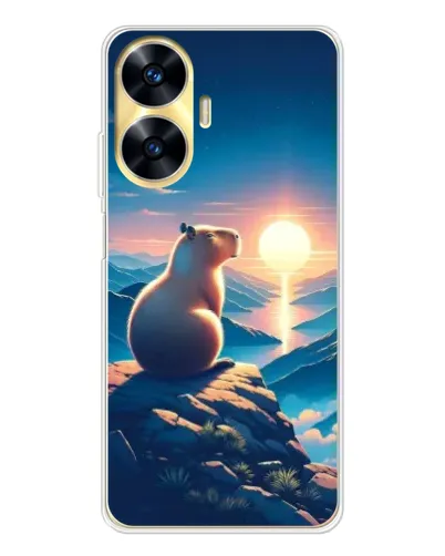 Чохол для Realme C56 з картинкою «Захід сонця з капібарою»