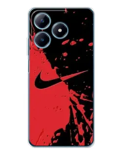Чехол для Realme C61 с картинкой «Красные брызги Nike»