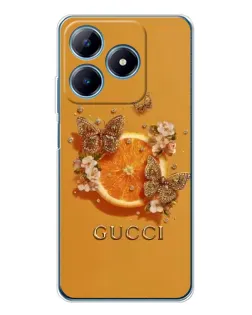 Чехол для Realme C61 с картинкой «Gucci — золотые бабочки»