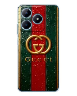 Чехол для Realme C61 с картинкой «Gucci — фирменная полоса и золото»