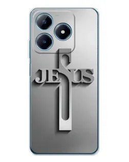 Чехол для Realme C61 с картинкой «Металлический крест Jesus»