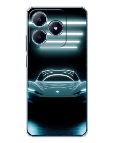 Чехол для Realme C61 с картинкой «Tesla в неоне»