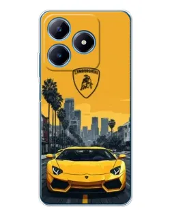 Чохол для Realme C61 з картинкою «Жовтий Lamborghini місто»