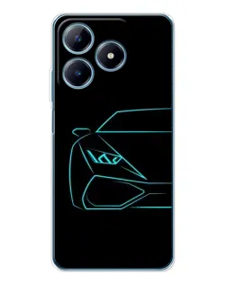 Чохол для Realme C61 з картинкою «Блакитний силует Lamborghini»