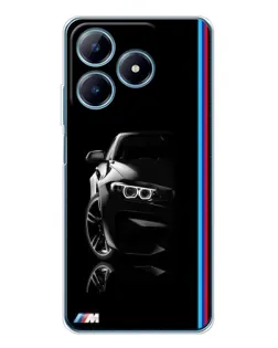 Чехол для Realme C63 4G с картинкой «Силуэт BMW в темноте»