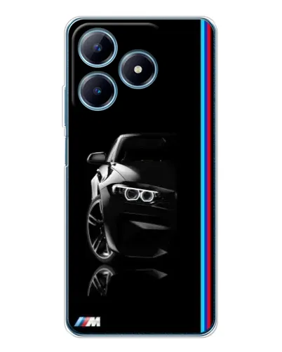 Чехол для Realme C63 4G с картинкой «Силуэт BMW в темноте»