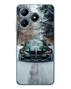Чехол для Realme C63 4G с картинкой «BMW в зимнем лесу»