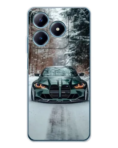 Чехол для Realme C63 4G с картинкой «BMW в зимнем лесу»