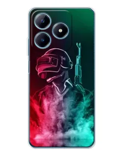 Чехол для Realme C63 4G с картинкой «PUBG — огненный воин»