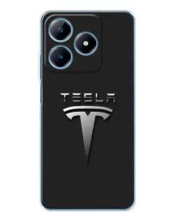 Чехол для Realme C63 4G с картинкой «Стальной логотип Tesla»