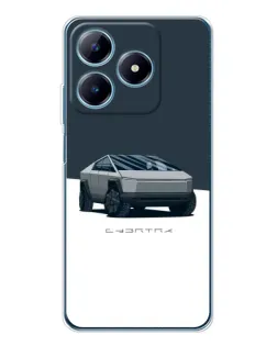 Чехол для Realme C63 4G с картинкой «Серебристый Cybertruck Tesla»