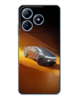 Чехол для Realme C63 4G с картинкой «Cybertruck в пустыне»