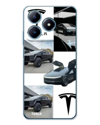 Чехол для Realme C63 4G с картинкой «Коллаж Cybertruck Tesla»