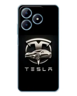 Чехол для Realme C63 4G с картинкой «Tesla — серебристое авто»