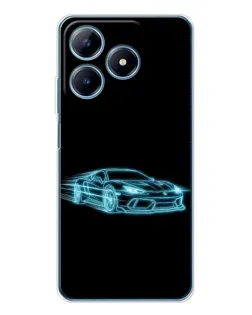 Чехол для Realme C63 4G с картинкой «Неоновый контур Lamborghini»