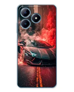 Чехол для Realme C63 4G с картинкой «Lamborghini красный дым»