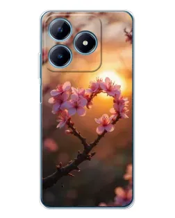 Чохол для Realme C63 4G з картинкою «Рожевий цвіт  сердечко на тлі заходу»