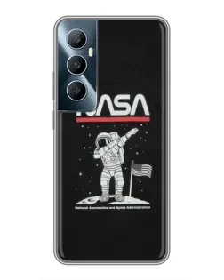 Чехол для Realme C65 с картинкой «NASA — шагаем по Луне»