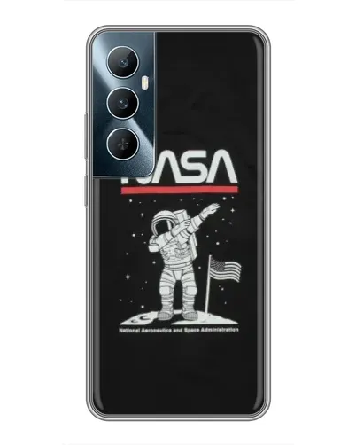 Чехол для Realme C65 с картинкой «NASA — шагаем по Луне»