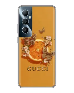 Чехол для Realme C65 с картинкой «Gucci — золотые бабочки»