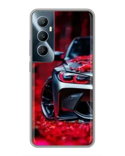 Чехол для Realme C65 с картинкой «Спортивная BMW и цветы»