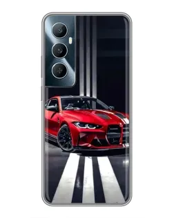 Чехол для Realme C65 с картинкой «Красная BMW на дороге»