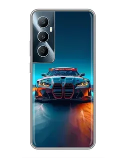 Чехол для Realme C65 с картинкой «BMW — огни неона»