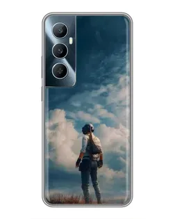Чохол для Realme C65 з картинкою «Герой PUBG на скелі»